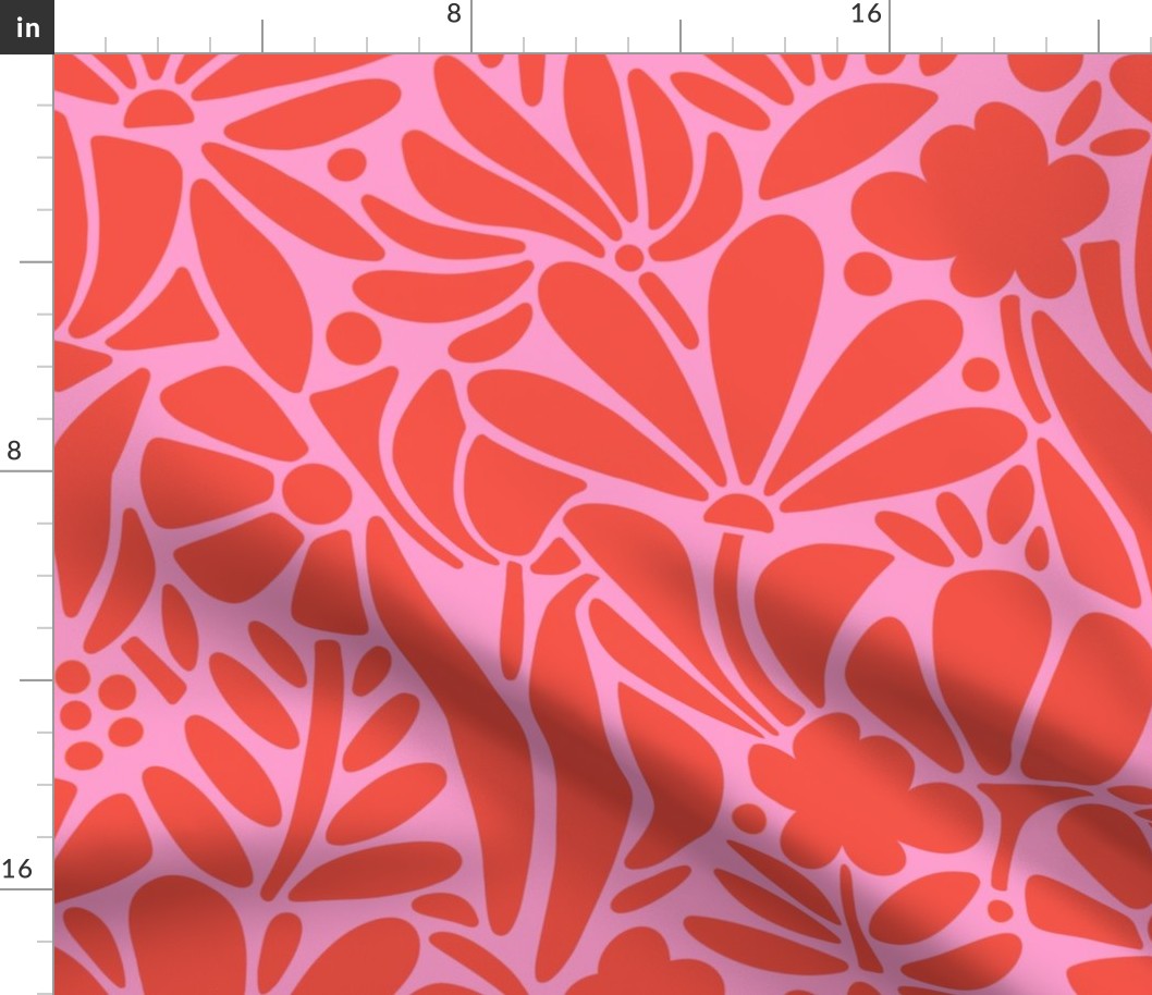 Pink Red Graphic Floral - Large Scale - Summer