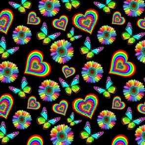 Rainbow Pride Heart, Butterfly and flowers