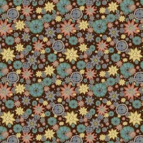 Boho Flowers Brown Background