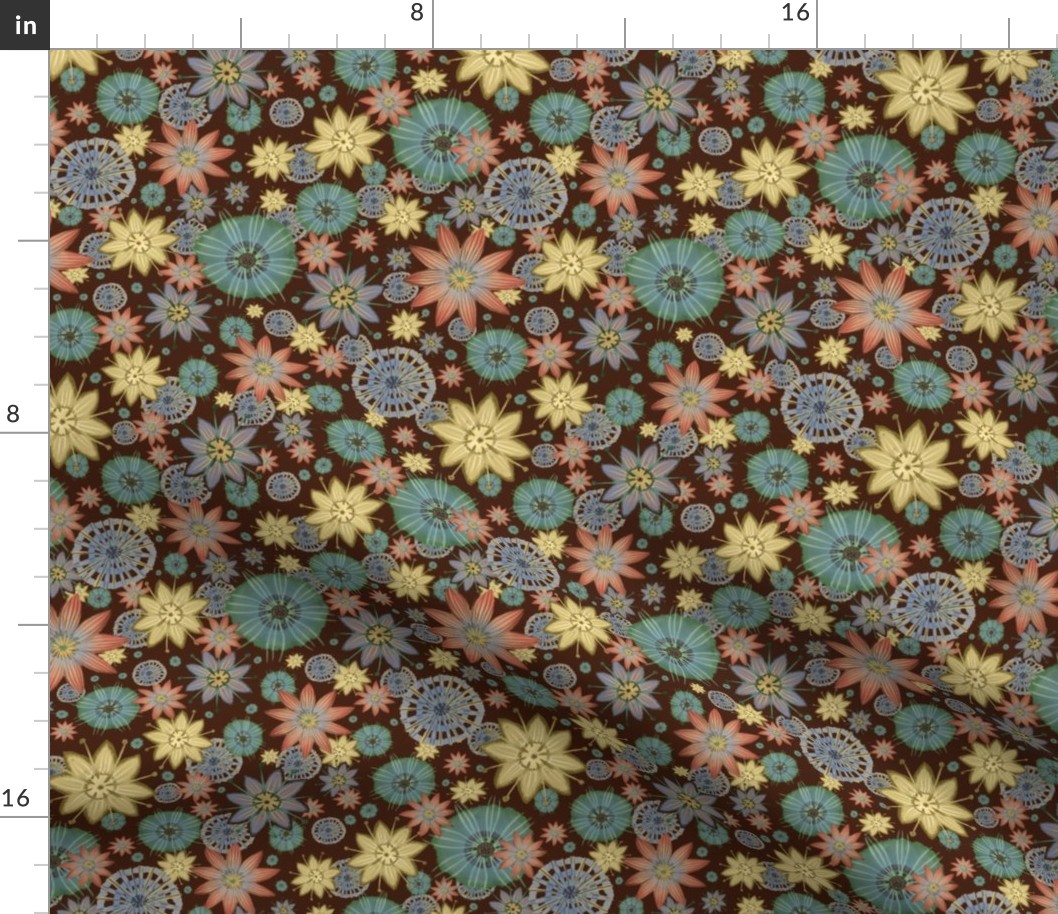 Boho Flowers Brown Background