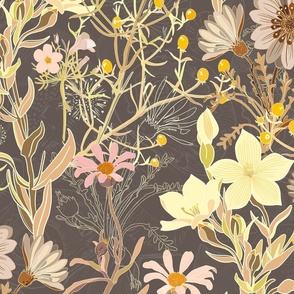 Wilderness of wonderful flowers in coffee colours. Grey Lain Snow Large