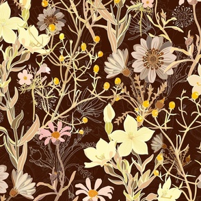 Wilderness of wonderful flowers in coffee colours. Lain Snow Small 3150pix