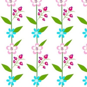 Folk Art Floral Stripe on a White Background