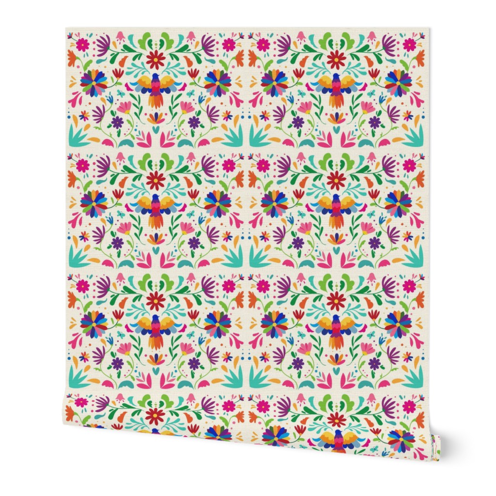  Mexican Floral, 6 inch, Folk Art, Traditional Mexican Pattern. Bright Mexican Floral pattern on Off White Background, Bird 6 inch