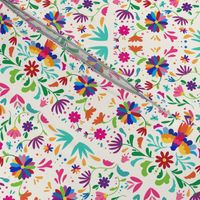  Mexican Floral, 6 inch, Folk Art, Traditional Mexican Pattern. Bright Mexican Floral pattern on Off White Background, Bird 6 inch