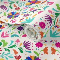  Mexican Floral, 6 inch, Folk Art, Traditional Mexican Pattern. Bright Mexican Floral pattern on Off White Background, Bird 6 inch