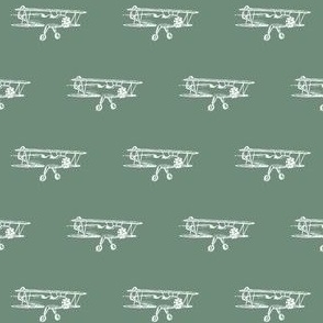 Biplanes in Forest Green for Wallpaper & Home Decor