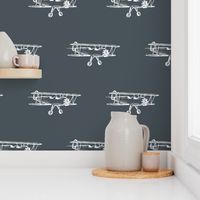 Hand-drawn Airplanes in Navy for Wallpaper | Vintage Biplanes