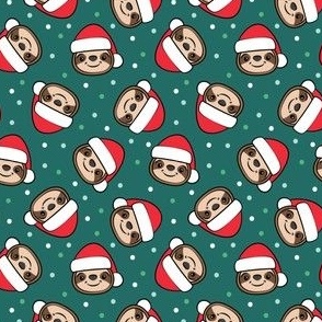 (small scale) Santa Sloths - Christmas Sloth - teal - LAD22