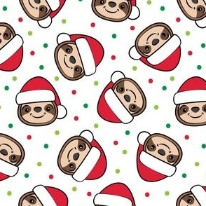 Santa Sloths - Christmas Sloth - white with polka dots - LAD22