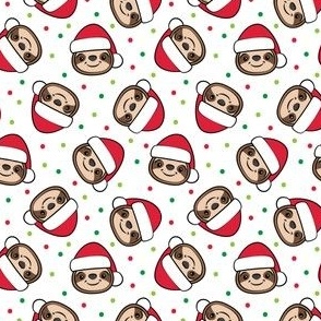 (small scale) Santa Sloths - Christmas Sloth - white with polka dots - LAD22