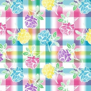 Colorful Roses on Spring Gradient Plaid