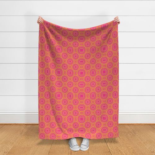 Bold Hot Pink and Tangerine Floral Quatrefoil Large