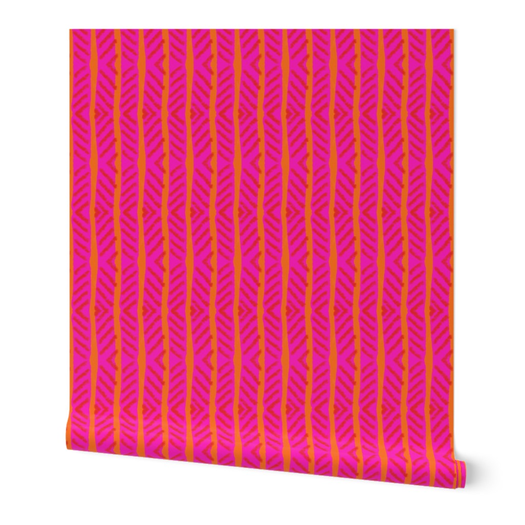 Hot Pink, Orange, and Red Wiggle Tribal Stripes | Bright