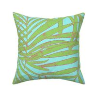 Green Pink on Turquoise Watercolor Fronds copy