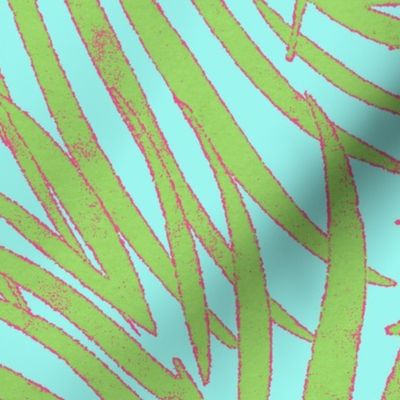 Green Pink on Turquoise Watercolor Fronds copy