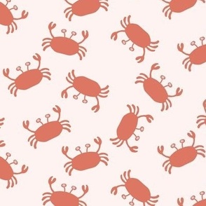 026 $ - Small scale crabs in pale blush pink and tangerine orange - for wallpaper, kids apparel, bathroom linen, pet accessories  and crafts