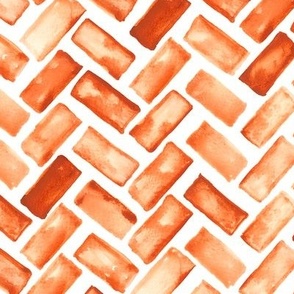 325 - Large scale watercolour herringbone brick garden path in terracotta earthy tones, for wallpaper, apparel, table linen and bed linen