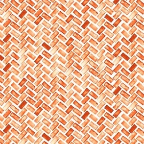 325 - Small scale watercolour herringbone brick garden path in terracotta earthy tones, for wallpaper, apparel, table linen and bed linen