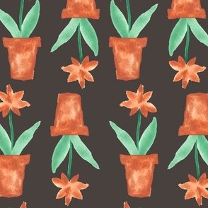 Orange Marigolds in Terracotta Pots - non-directional watercolour florals for bed linen, table linen, kids apparel, pet accessories and more