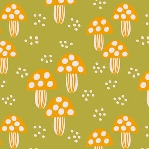 366 $ - Magical spotty forest mushrooms in citrus orange and zesty lime green - for kids apparel and decor, crafting and pet bandanas