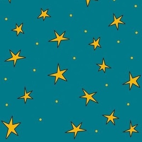$ Starry night on sumptuous teal  background, for kids apparel, kids decor, nursery accessories, pet accessories and more.