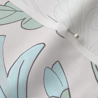 Regency style diamond damask  with turquoise lilies and soft green foliage - for grasscloth wallpaper, girls dresses, feminine duvet covers and romantic sheets, pjs and apparel. 