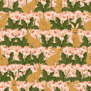 Rabbits In The Garden XLg | Peach Flowers 