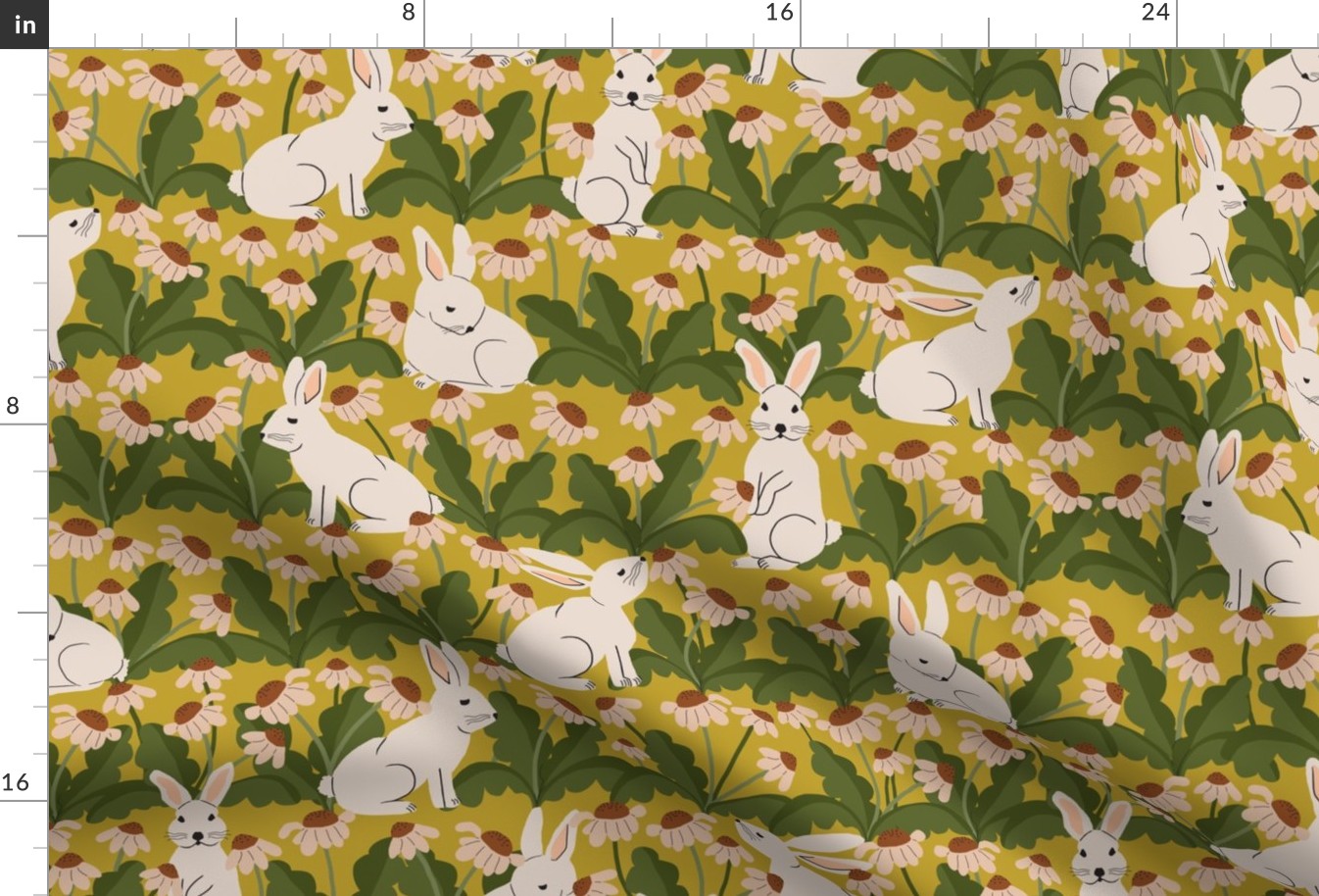 Rabbits In The Garden XLg | Peach + Brown Flowers