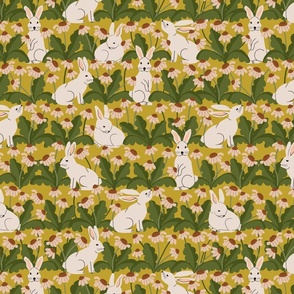 Rabbits In The Garden Lg | Peach + Brown Flowers