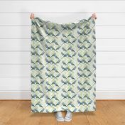 Parakeets Looking at You - Blue - Green Chevron Background