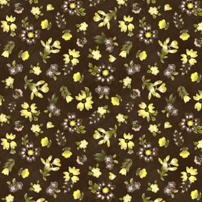 Yellow Floral on Coffee Brown 