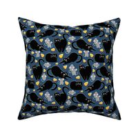 Black Cat and Mouse - on navy blue 