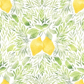 Lemons and green leaves symmetrical pattern 