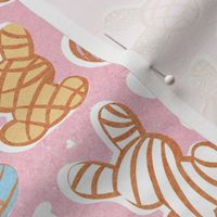Small scale // Hippity hoppity Easter Mexican bunny conchas on it’s way! // pink background multicoloured pan dulce