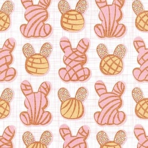 Small scale // Hoppy Easter // white linen texture background pink and yellow Mexican pan dulce bunny conchas