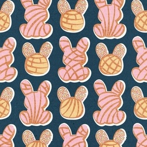 Small scale // Hoppy Easter // nile blue background pink and yellow Mexican pan dulce bunny conchas
