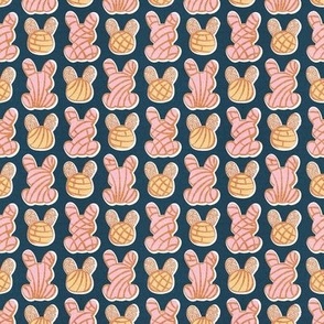 Tiny scale // Hoppy Easter // nile blue background pink and yellow Mexican pan dulce bunny conchas