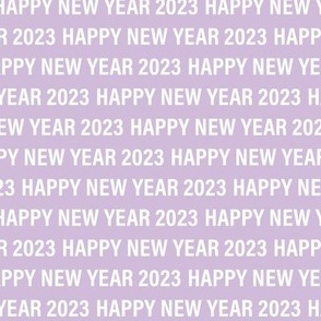 Happy new year 2023 text design basic typography design white on lilac purple