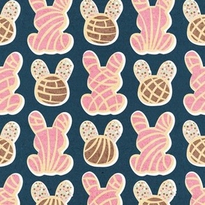 Small scale // Hoppy Easter // nile blue background pink and brown Mexican pan dulce bunny conchas