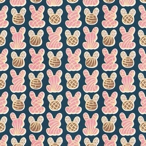 Tiny scale // Hoppy Easter // nile blue background pink and brown Mexican pan dulce bunny conchas