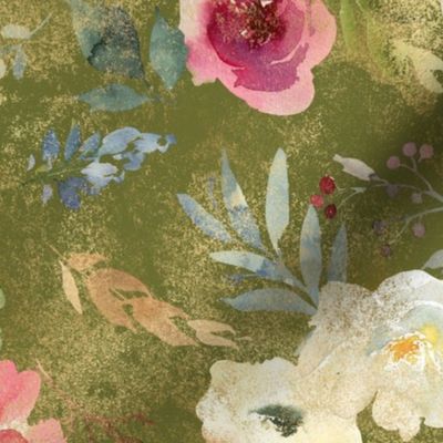 blue floral green bg gold rustic