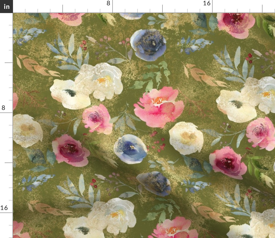 blue floral green bg gold rustic