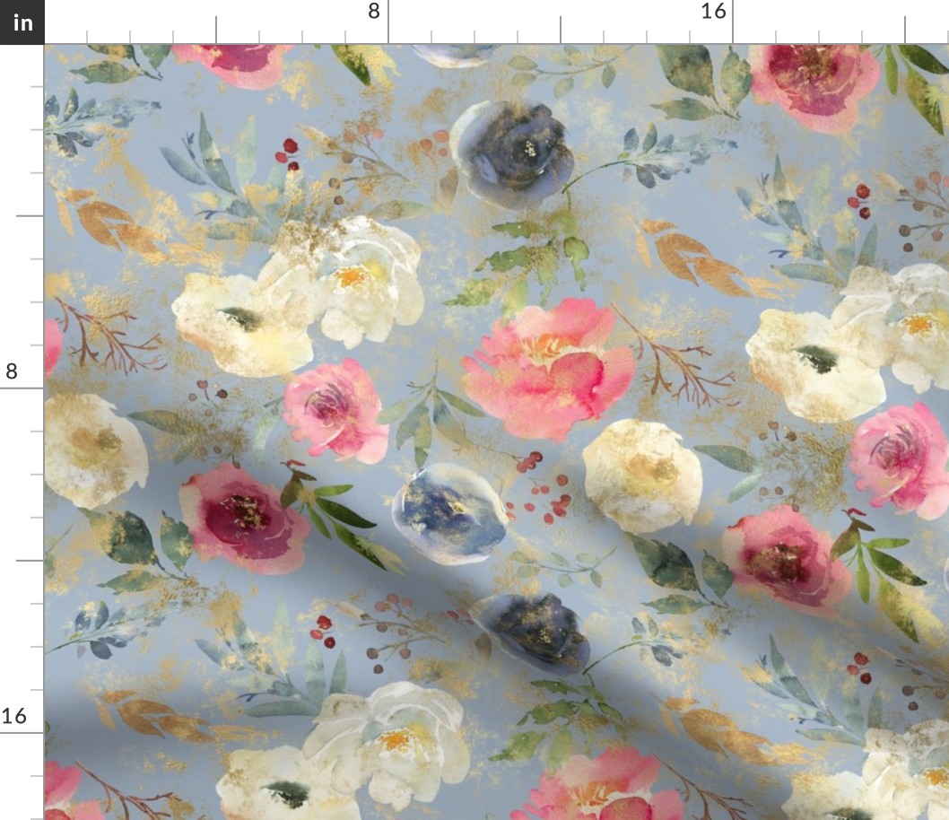 blue floral blue bg gold rustic