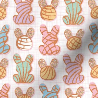 Small scale // Hoppy Easter // white linen texture background multicoloured Mexican pan dulce bunny conchas