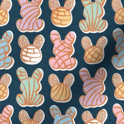 Small scale // Hoppy Easter // nile blue background multicoloured Mexican pan dulce bunny conchas