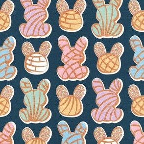 Small scale // Hoppy Easter // nile blue background multicoloured Mexican pan dulce bunny conchas