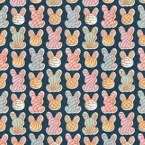 Tiny scale // Hoppy Easter // nile blue background multicoloured Mexican pan dulce bunny conchas
