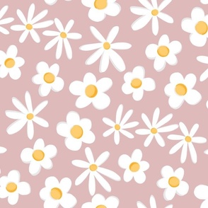 White Daisy Flowers on Dusty Pink 