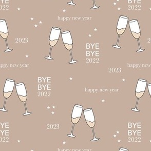 Have a drink - Happy new year 2023 celebration champagne bubbles toast girls night stars typography neutral beige